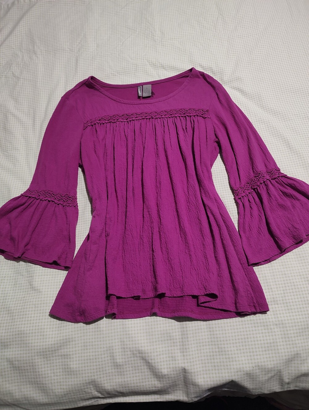 New Direction Magenta Bell Sleeve Peasant Blouse